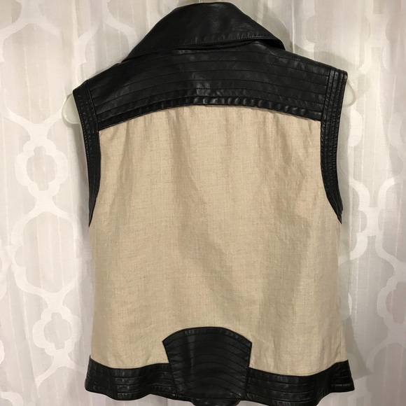 bar III Linen and Faux Leather Zipper Vest Small - Picture 3 of 6
